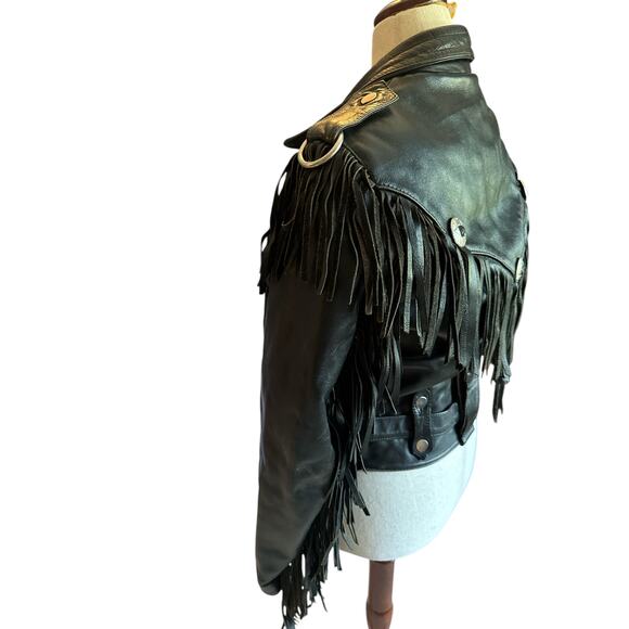 Open Road | Vintage Black Fringe Leather Motorcycle Jacket | Size 38 | Medium - Picture 4 of 13